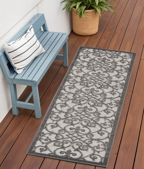 Gray and Charcoal Indoor Outdoor Runner Rug
